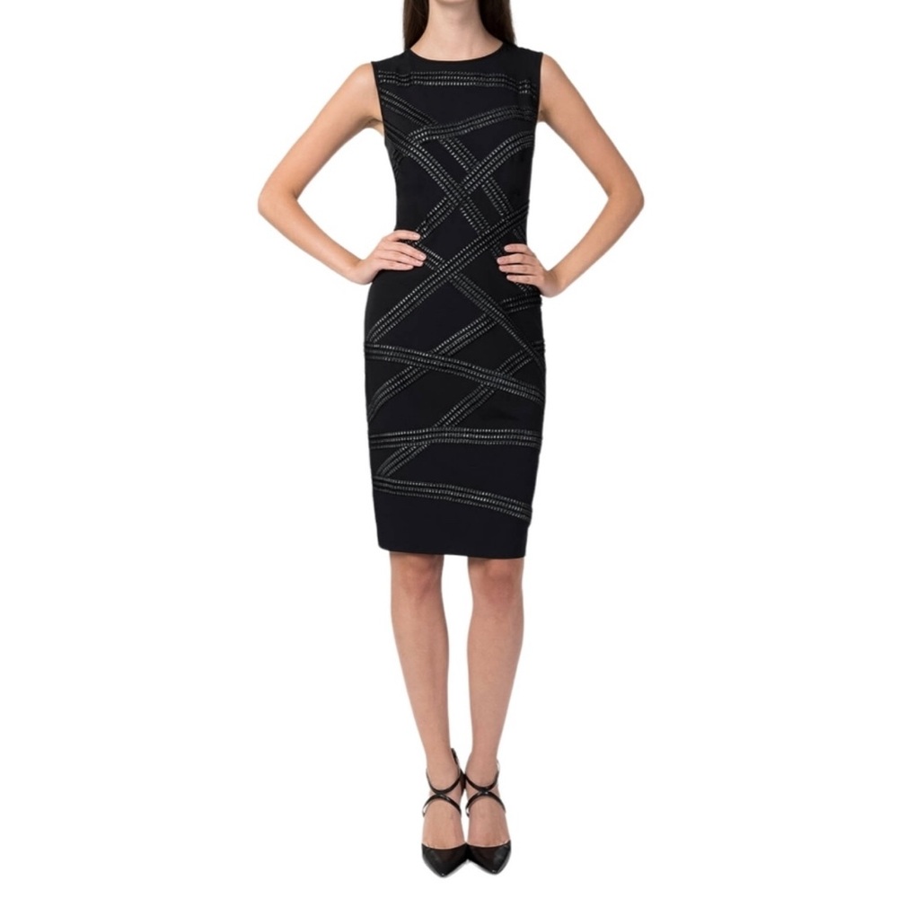 TADASHI SHOJI Banded Foil Print Asymmetric Banded Dress